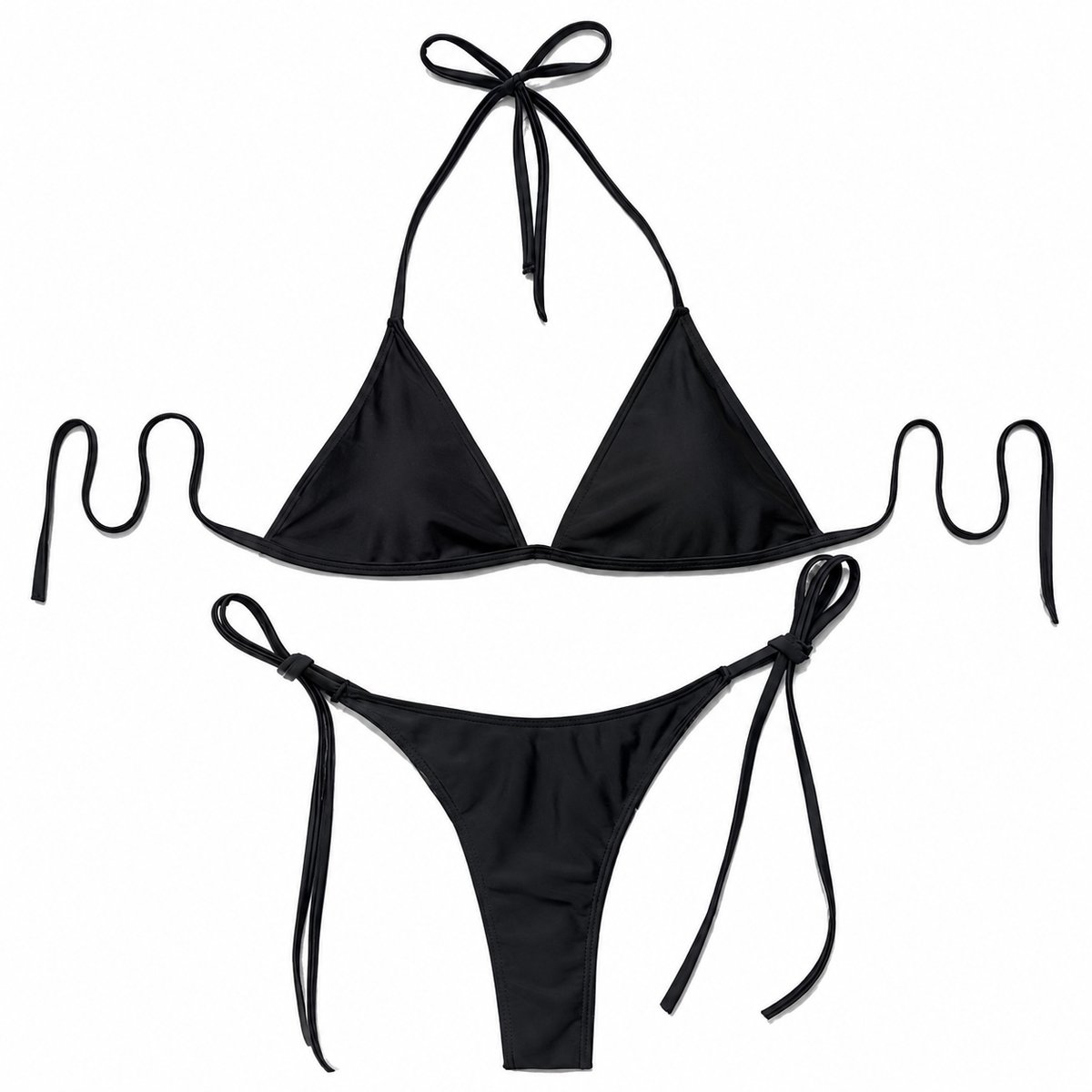 Zwart bikini set dames driehoek bikini halter bikini tie string bikini zwempakset met laag taille bikini broekje 2 delige strandkleding vakantie zwemkleding maat XL