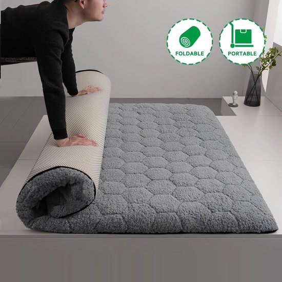 Opvouwbare Matras - Futon Vloerbed - Comfortabel Slapen - Ergonomisch Ontwerp - 1.6 Inch Dikte - Grijs — afbeelding 4