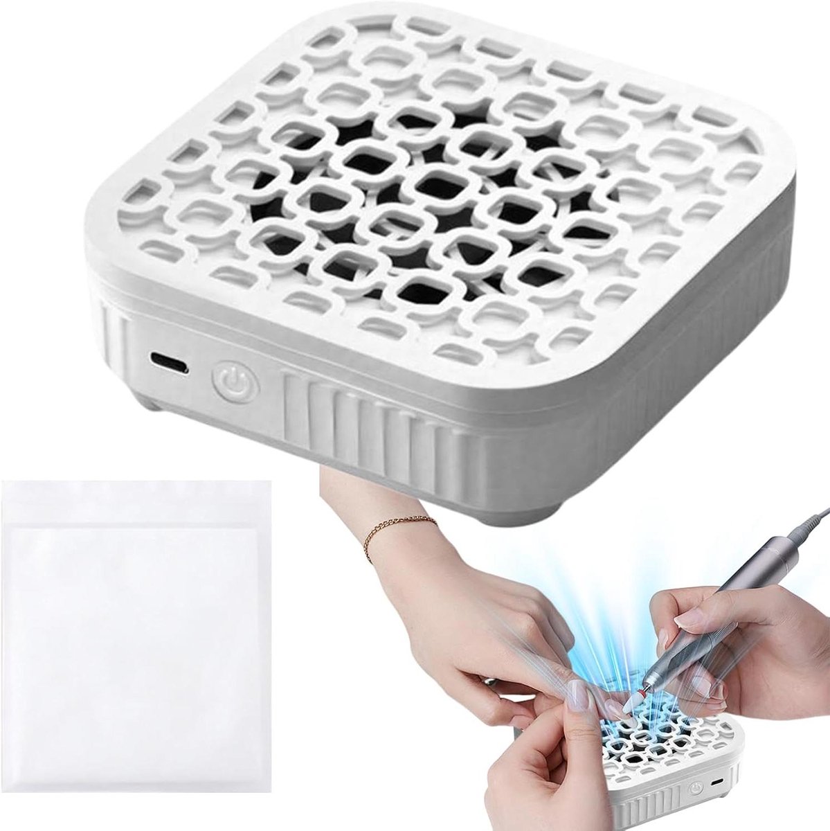 Nagelstof Verzamelaar - Manicure Stofzuiger - Nagelverzorging Thuis - Stille Werking - 16.8 x 15.2 cm - Wit