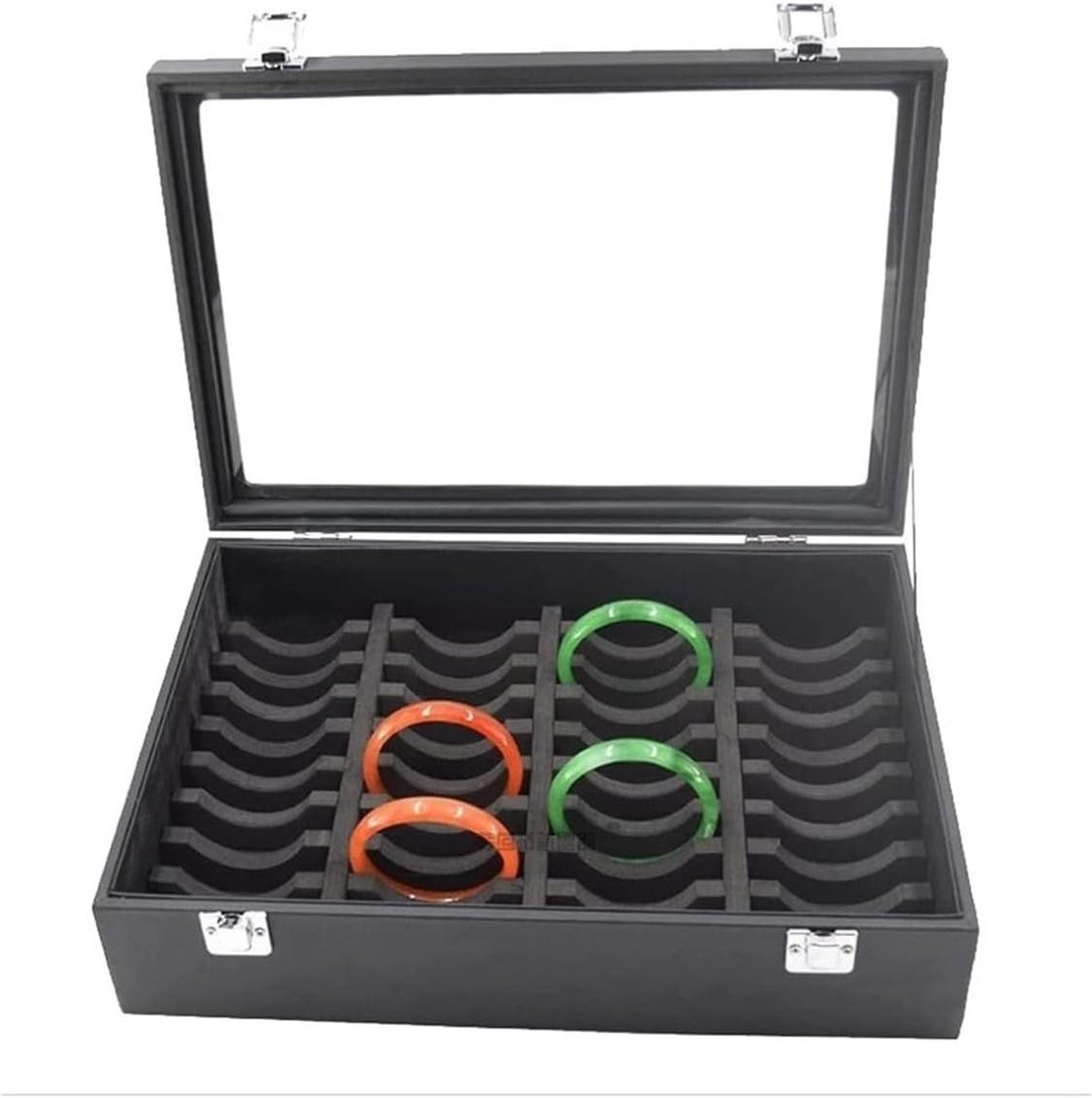 Sieradendoos Vierkant - Juwelendoos Organizer - Sieraden Opbergen - Met Glazen Deksel - 24x35x9.5cm - Zwart