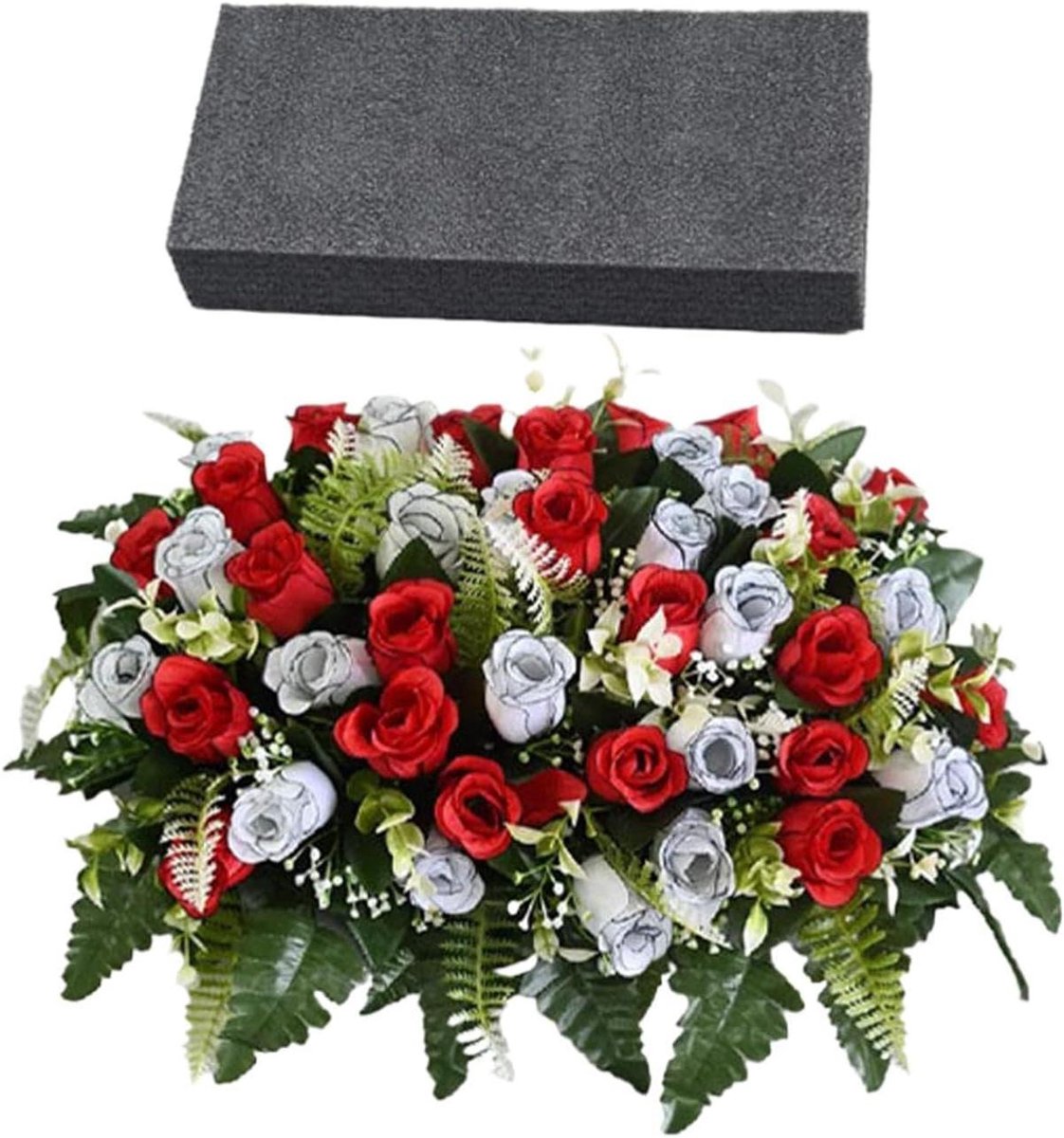 Kunstbloemen Grafdecoratie - Gedenkroos Buiten - Herdenken Nabestaanden - UV- en Waterbestendig - 50x35x20cm - Rood