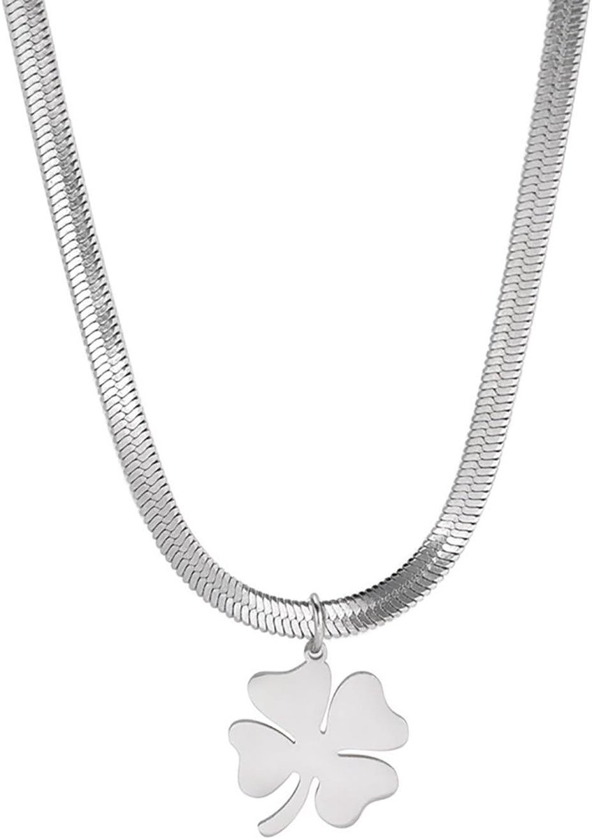 Lucky Four Leaf Clover Pendant Necklace Simple Friendship Choker Charm Lucky amulet Flower Jewelry Gift Women Teen Girl, Stainless Steel