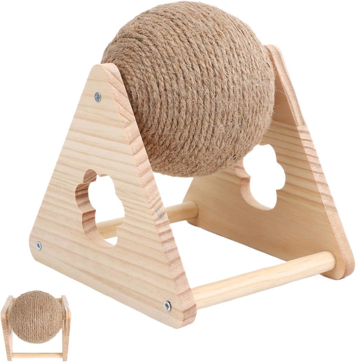 Krabpaal Bal - Krabbelbal Kat - Meubels Beschermen - Stabiele Houten Basis - 17 x 20 x 19 cm - Multicolor