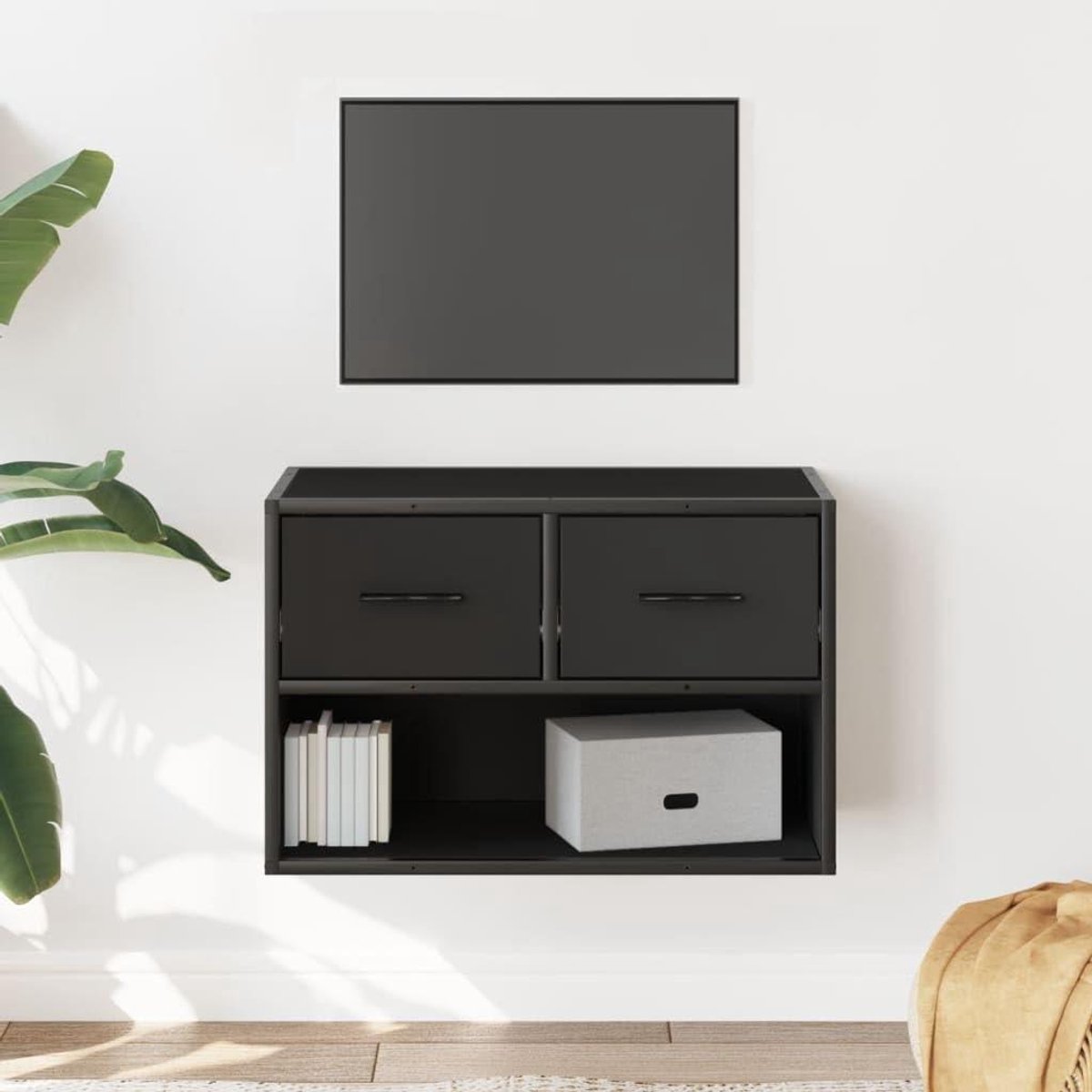 Tv-kast - Opbergkast Media - Woonkamer Meubel - Wandmontage Ontwerp - 60x31x395 cm - Zwart