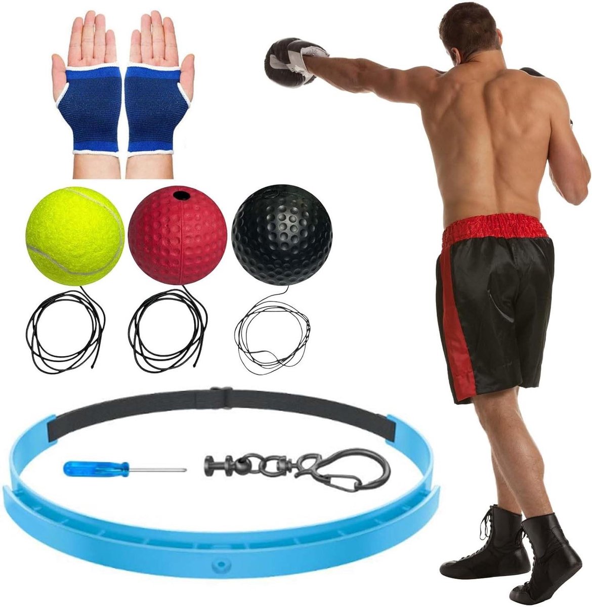 Reflecterende Boksbal - Reactiebal Boksen - Reactietraining Verbeteren - Verstelbare Siliconen Band - 6 cm Bal - Meerkleurig
