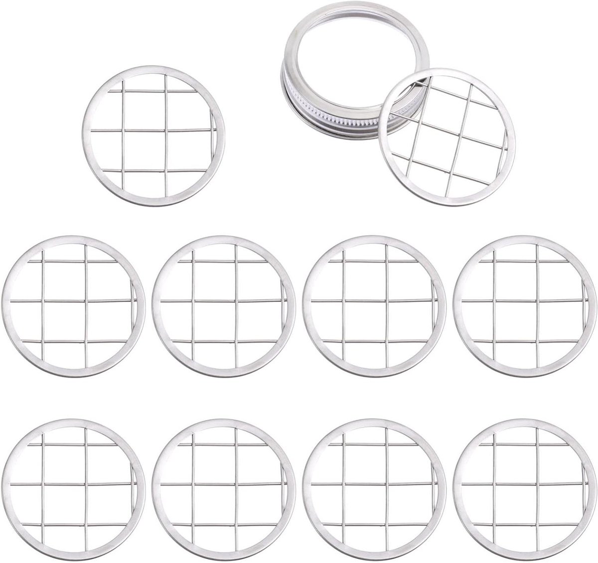 Canning Jars Insert Jars Metal Flower Lid Mason Jars Grid Flower Organizer Lid Stainless Steel Insert Lids for Mason Jars 1 Lid and 10 Illustration Pieces Mesh Jar Lid
