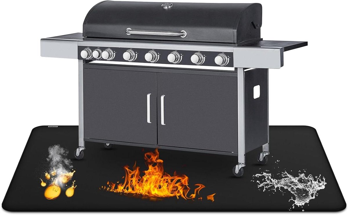 Ondergrillmat - BBQ mat - Buiten grillen - Dubbelzijdige siliconencoating - 75 x 120 CM - Zwart