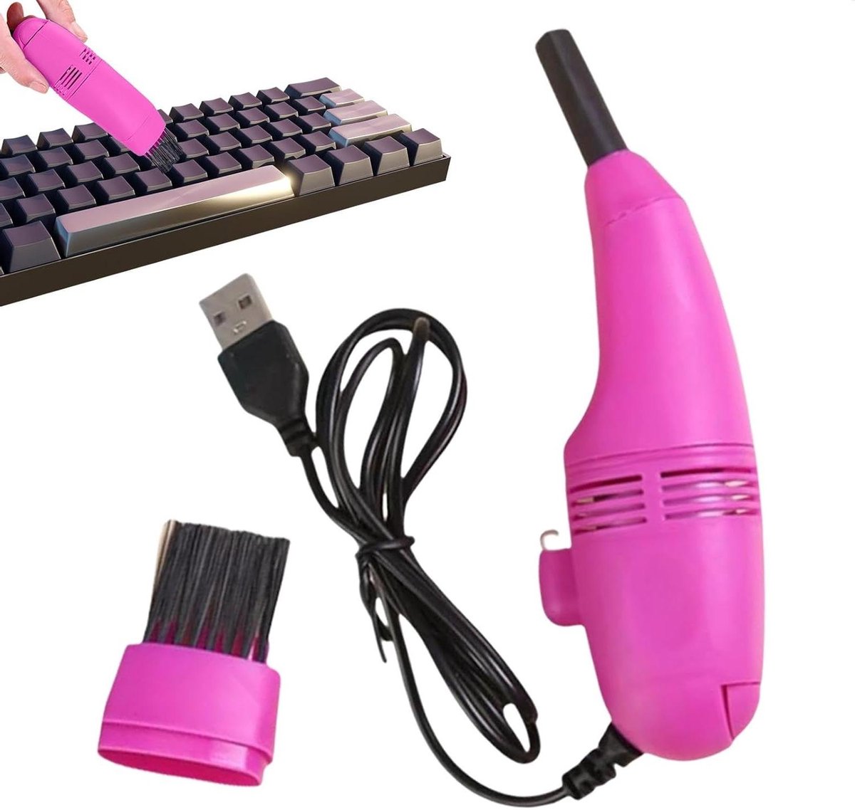 Handstofzuiger - Mini Stofzuiger - Computer Reinigen - USB Oplaadbaar - Compact Formaat - Hot Pink