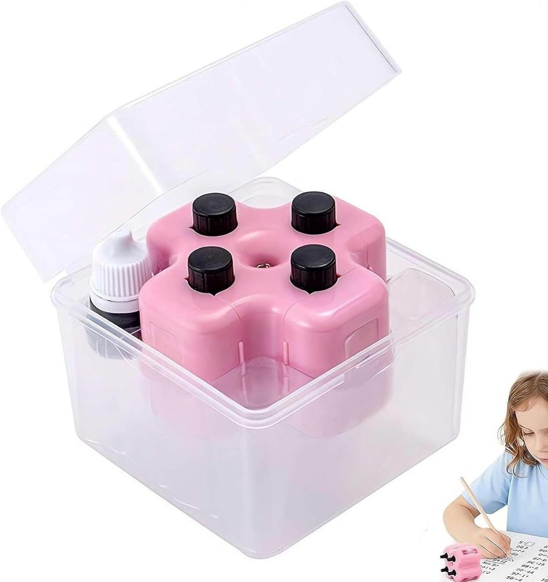 Rekenmachine Stempel - Oefen Stempel - Rekenen Leren - Eindeloze Oefenvragen - 7.3x7.3x6.5cm - Grijs