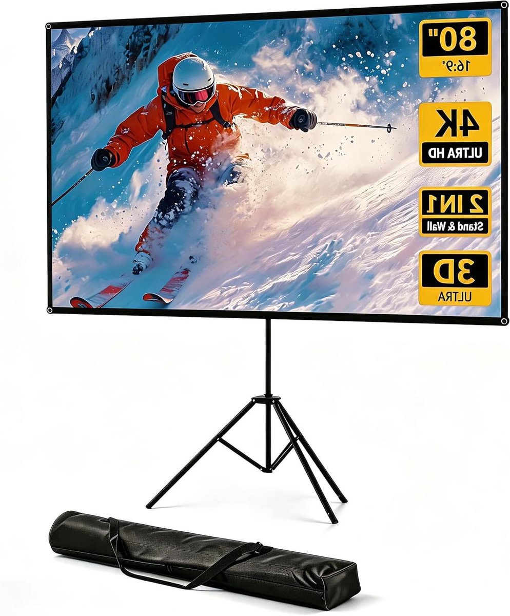 Projectiescherm - Beamerdoek Statief - Buitenfilm Avonden - Draagbaar Opvouwbaar - 80 inch - Grijs