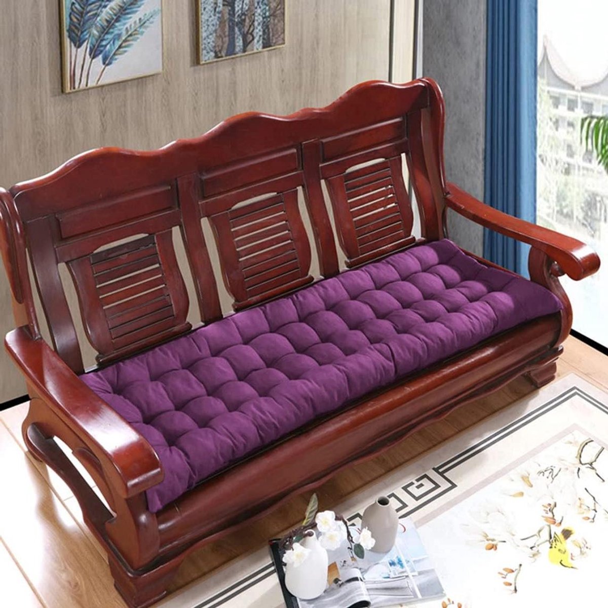 Kussen voor tuinbank, 2/3-zits, dik en warm zitkussen voor tuinbank 170 x 55 cm, paars