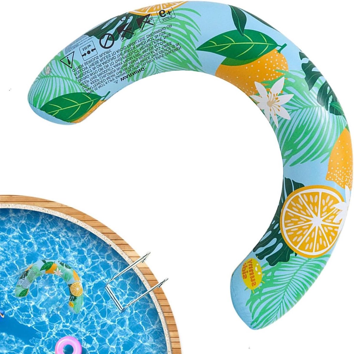 Opblaasbaar Ligbed - Zwemband Vlotter - Water Ontspanning - U-vormig Comfort - 75x50 cm - Blauw Gestreept