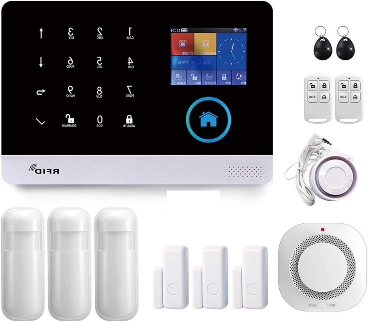 Slim Alarm Systeem - WIFI GSM - Huis Beveiligen - Touchscreen Kleurenscherm - 185x125x14.7mm - Wit