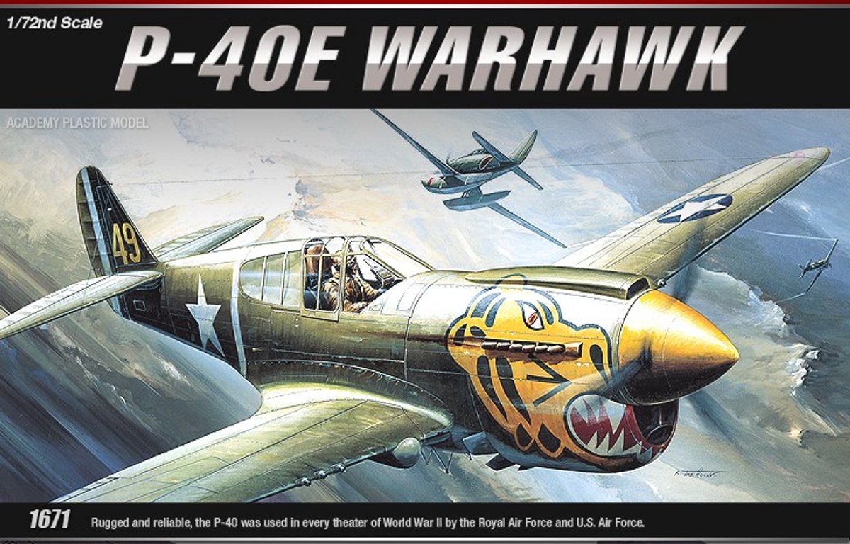 Academy Modelbouwpakket Vliegtuigen - 12468 Curtiss P-40E Warhawk WWII - Amerikaans Propellervliegtuig Plastic - 1:72 - Modelbouw