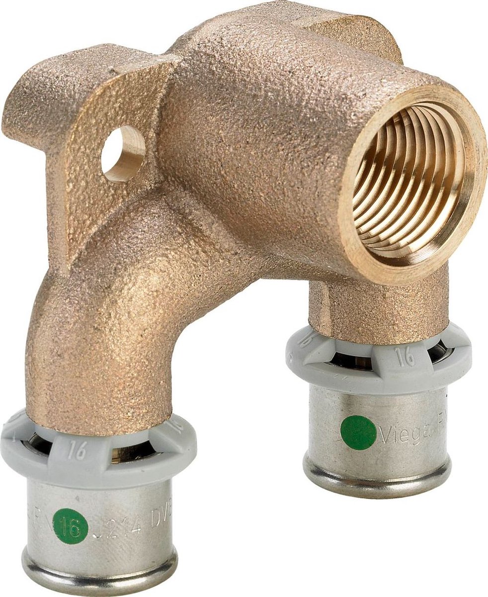 Viega Sanfix Fosta Sanfix P-dubbele wandplaat, d1 16, Rp 1/2, d2 16 roodkoper Model 2125.7, 303037