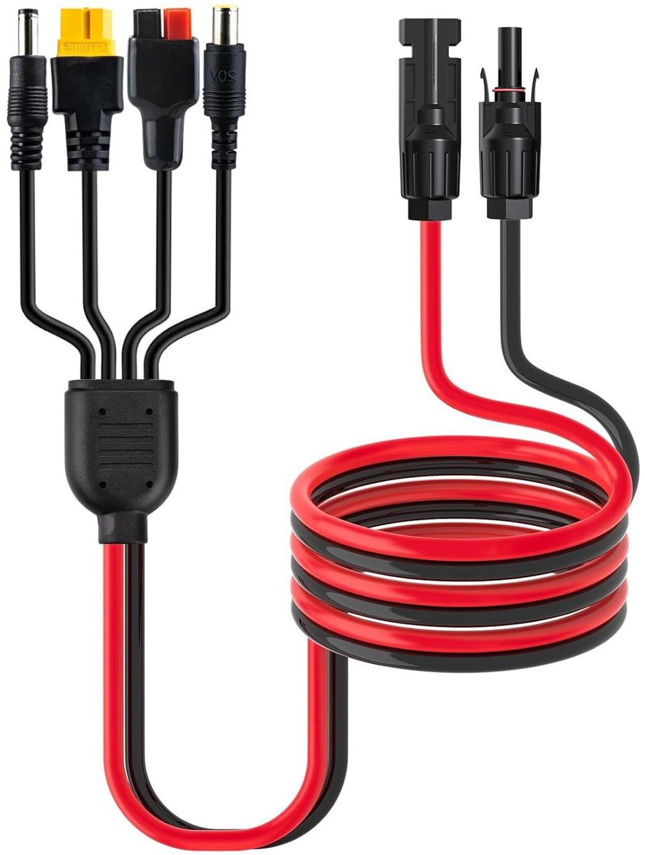 Zonnepaneel Kabel - PV Verlengkabel - Energie Opladen - 4-in-1 Connector - 1 Meter - Zwart Rood