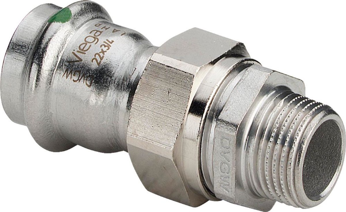 Viega Sanpress Inox-overgangskoppeling, d 18mm, R 1/2 messing vernikkeld, roestvrij staal model 2365, 438272