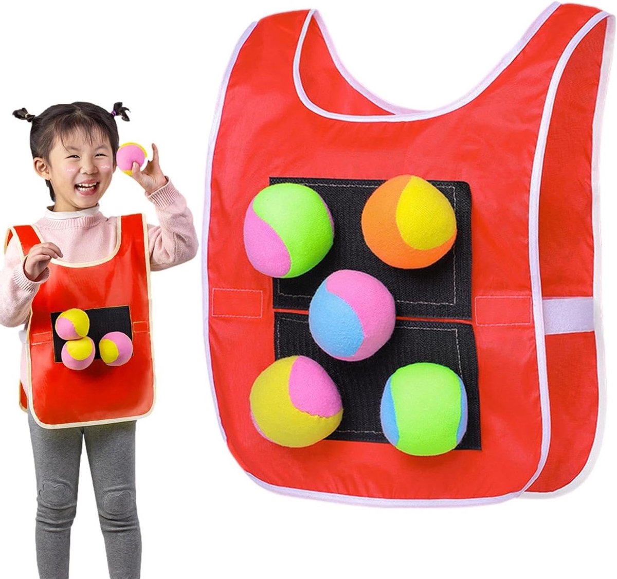 Kleverig Vest Set - Bal Spel - Actief Spelen - Duurzaam Oxford Stof - 1 Vest 5 Ballen - Rood