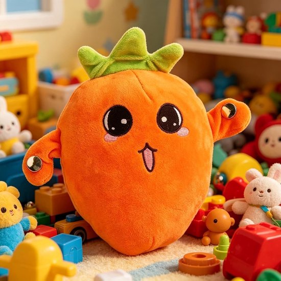 Pluche Aardbei - Muziekknuffel Educatief - Sensorische Ontwikkeling - Interactieve Geluiden - 22 cm - Oranje — afbeelding 2
