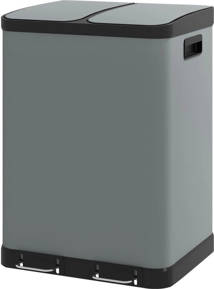 Dubbele Afvalbak – Afvalemmer – Vuilnisbak – Afvalscheider – Prullenbak – 2X30 Liter – Vingerafdrukbestendig – Voetpedaal