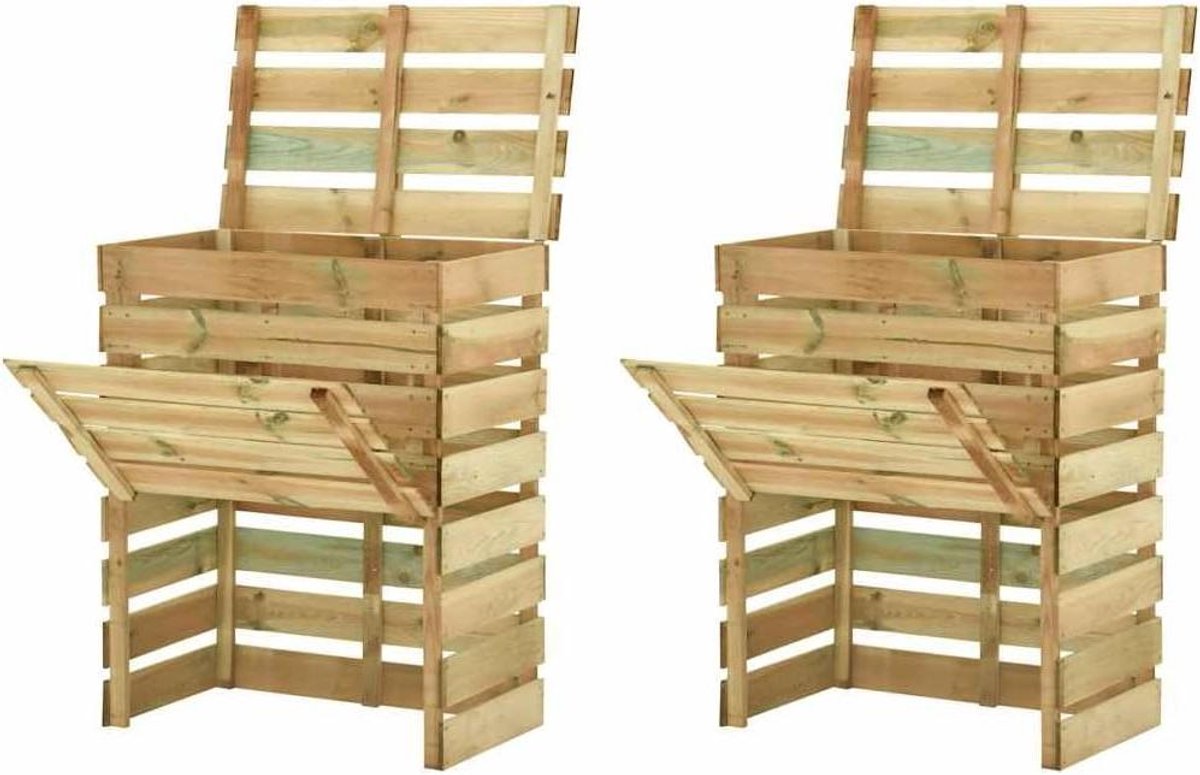 Compostbakken Set - Houten Bakken - Tuinafval Verwerken - Geïmpregneerd Grenenhout - 2 stuks 80x50x100 - Bruin