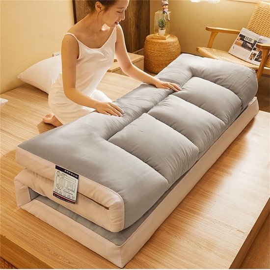 Japanse Vloermatras - Futon Bed Camping Mat - Flexibele Slaapplek - Extra Dik Opvouwbaar - 150x200cm - Wit — afbeelding 2