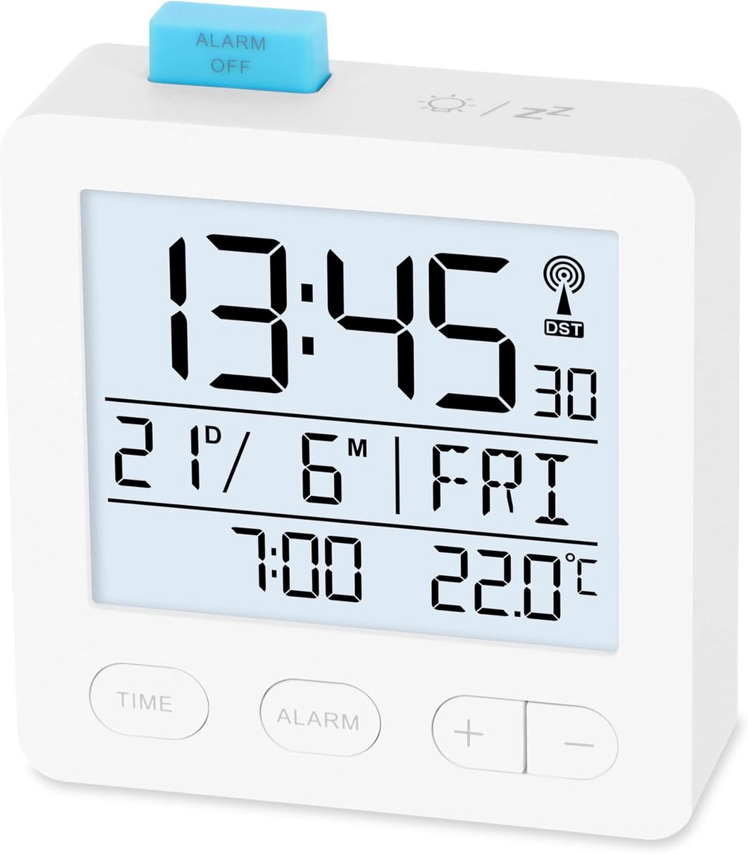 Digitale Wekker - Radio Klok - Ontspannen Ochtend - Automatische Tijdinstelling - 8.1 x 7.5 cm - Wit