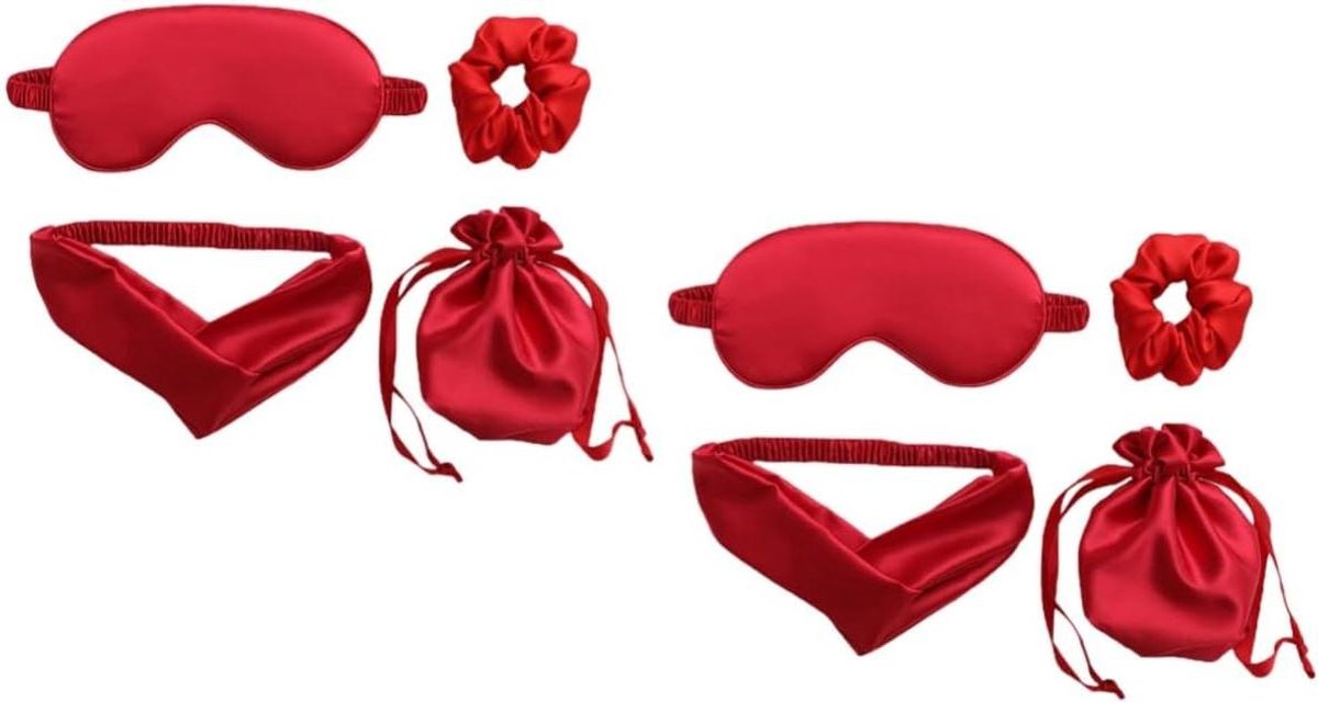 Slaapmasker Set - Oogmasker Haarband - Ontspannen Reizen - Zacht Kunstzijden Materiaal - 20 x 9 cm - Zwart