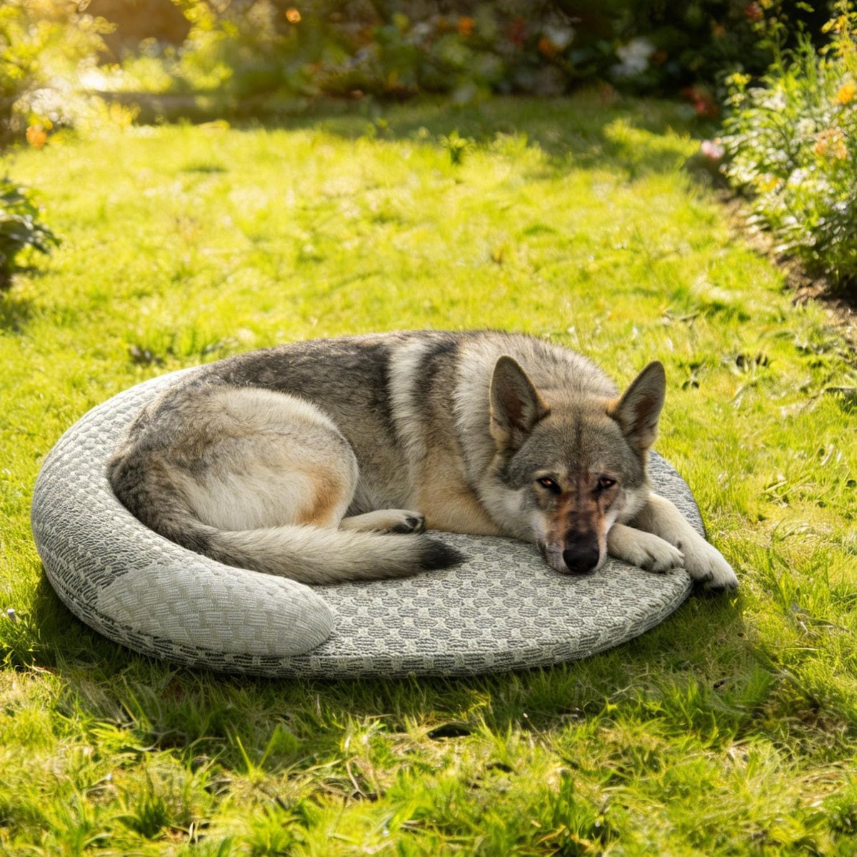 OLOEY Zomers verkoelend kattenbed voor binnenkatten-orthopedisch hondenbed met nekondersteuning-ademend en wasbaar huisdierbed met antisliponderkant-Rustgevend knuffelbed voor katten-honden-puppy's en kittens-Grijs(M) – foto 2