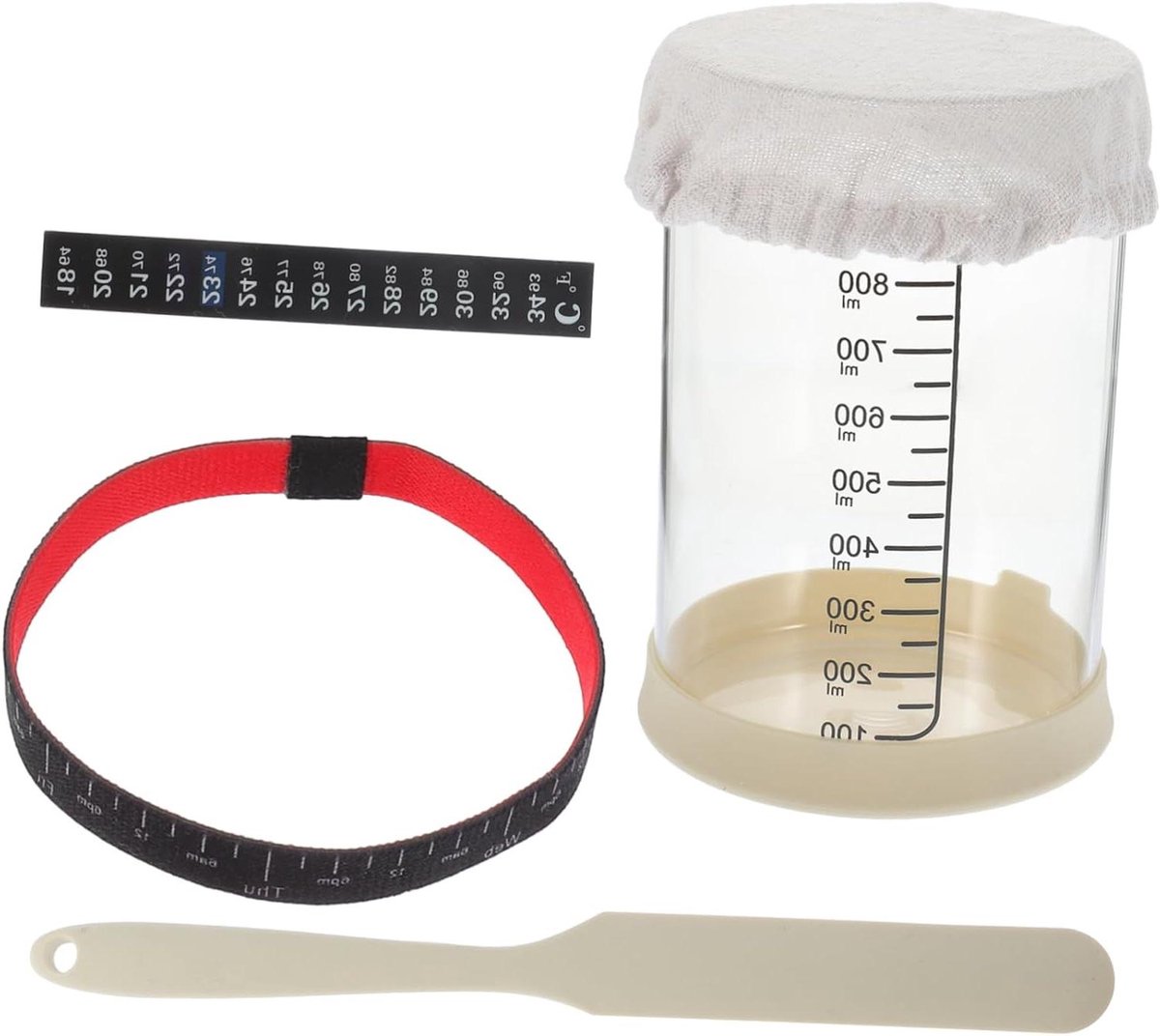 Zuurdesem Starter Pot - Bakbenodigdheden Set - Brood Bakken - Inclusief Temperatuurmeter - 15 x 10.5 cm - Diverse Kleuren