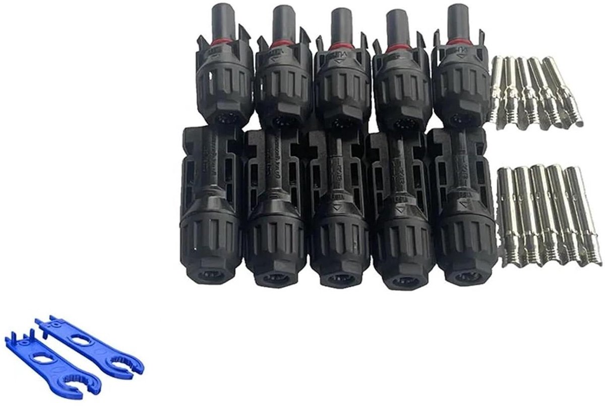 Zonne-connectoren Kit - PV Stekkers - Zonnepanelen Aansluiten - 1000V 30A - 5 Paar - Zwart