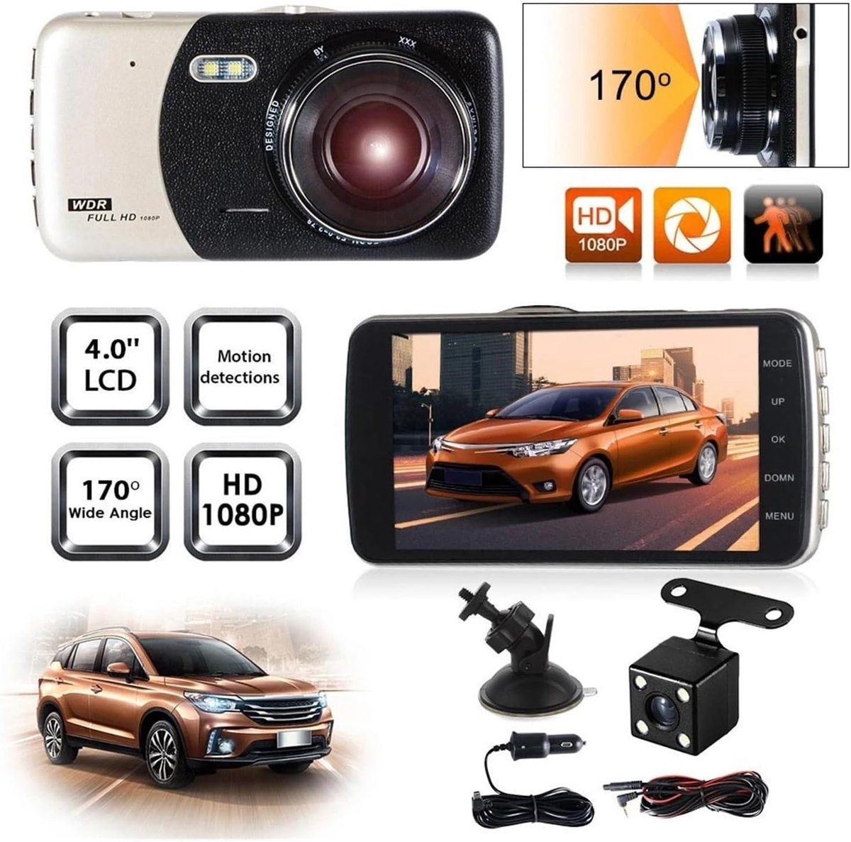 Dashcam Auto - DVR Camcorder - Veilig Rijden - Dubbele Lens - 1080P HD - Zwart – foto 3
