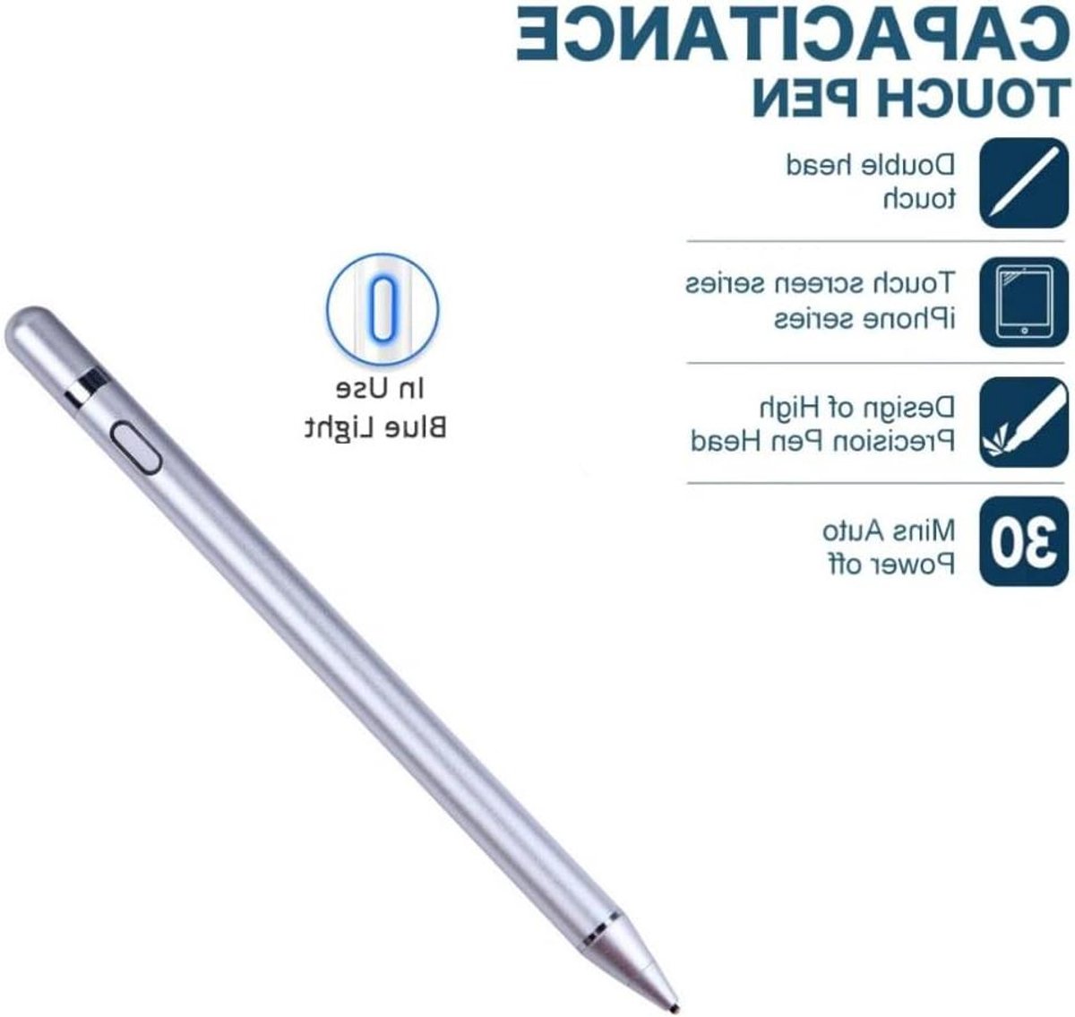 Actieve Stylus Pen - Digitale Pen - Precisie Tekenen - 1.45mm Koperen Punt - 10 Uur Werktijd - Zilver