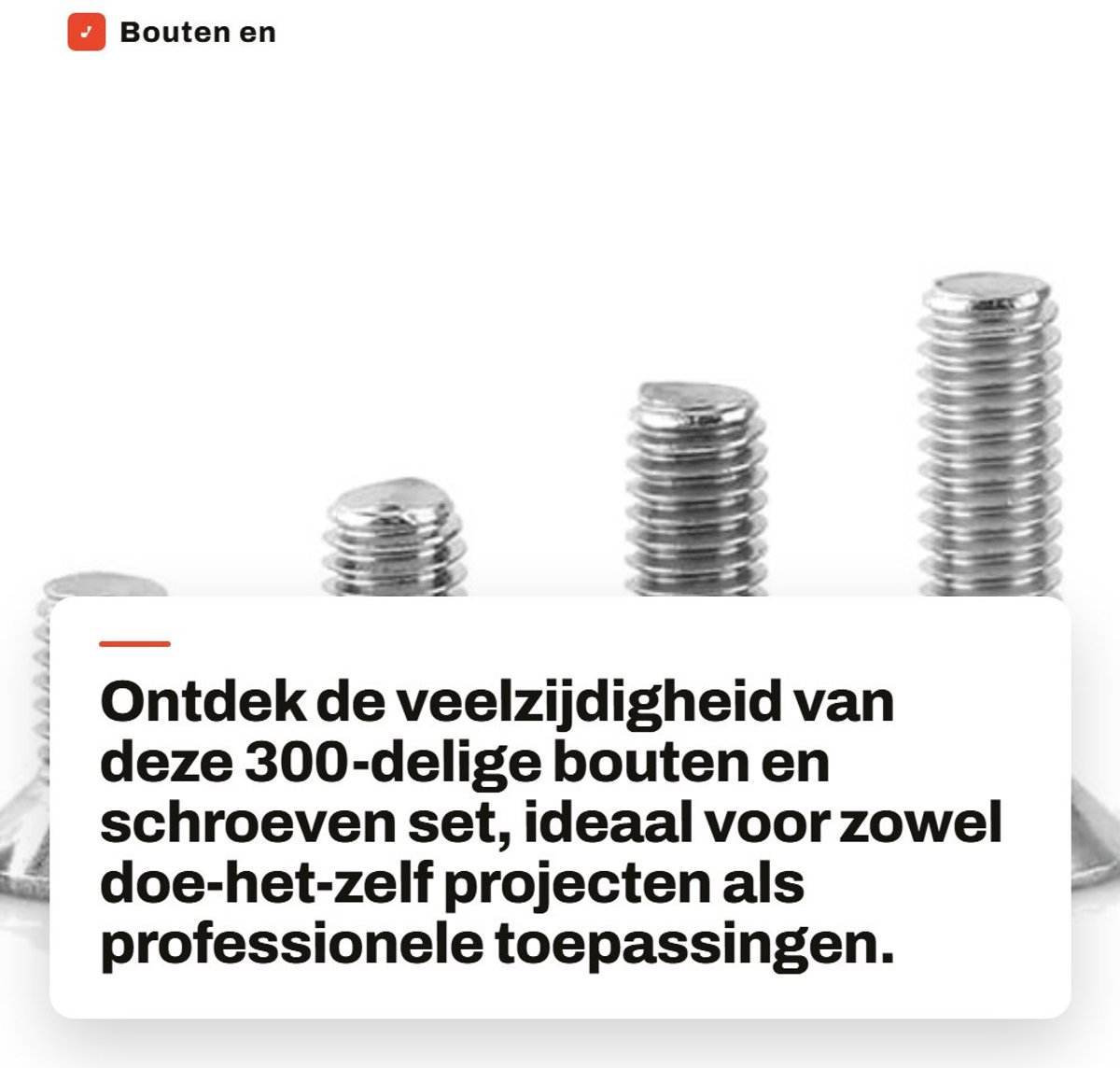 Dailygoods- Bouten 300 Stuks - Roestvrij Staal 304 - Verzonken Kop - Zeshoekig - Opbergdoos - Corrosiebestendig - Diverse Lengtes - Schroeven