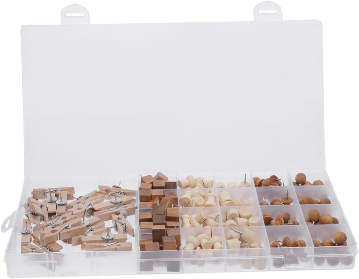 VILLCASE Set Van 50 Decoratieve Houten Punaises Voor Kurkbord Kaartspijkers En Opbergdoos