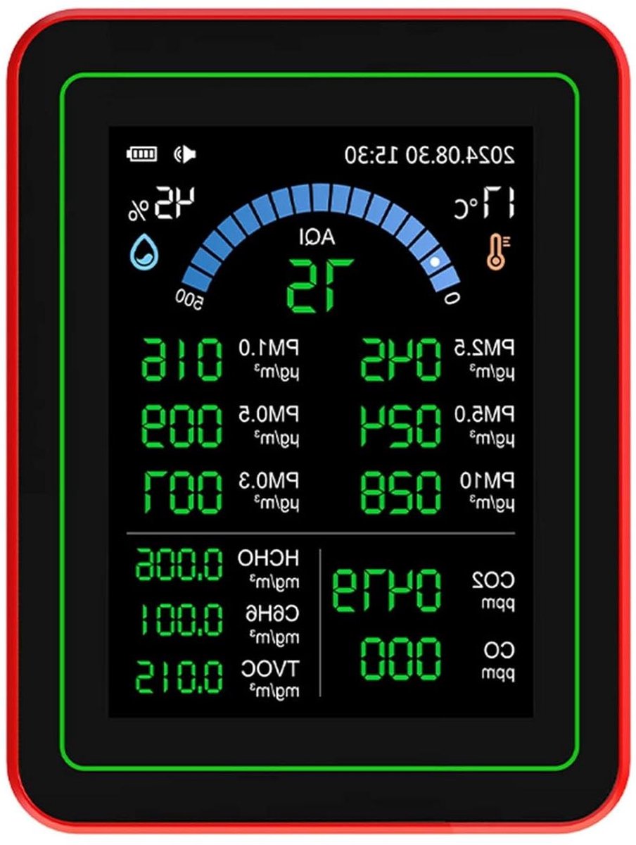 Luchtkwaliteitsmeter - CO2 meter - Binnenlucht meten - 18 parameters - 2.8 inch HD - Zwart