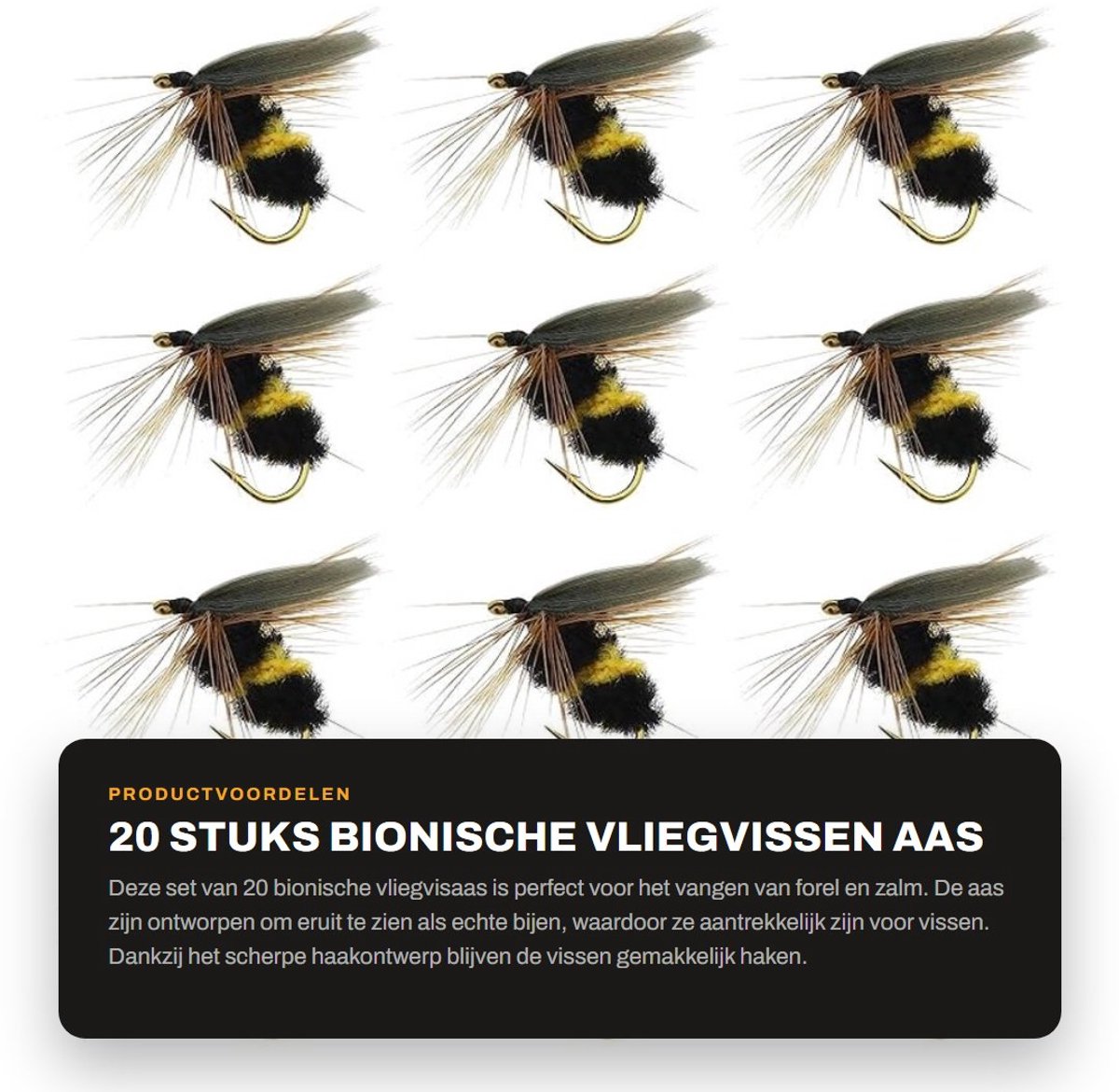 Dailygoods- Vliegvissen Lokt Bionische Bij - 20x Kunstaas Set - Kunstmatige Insecten - Scherpe Haak #10 - Stevig en Betrouwbaar - Materiaal: Veer/Vezel