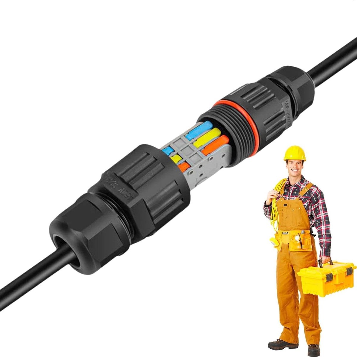 Metalen stekker buiten - Kabelmof waterdicht - Tuinverlichting aansluiten - Robuuste aardkabel - IP68 waterdicht - Zwart