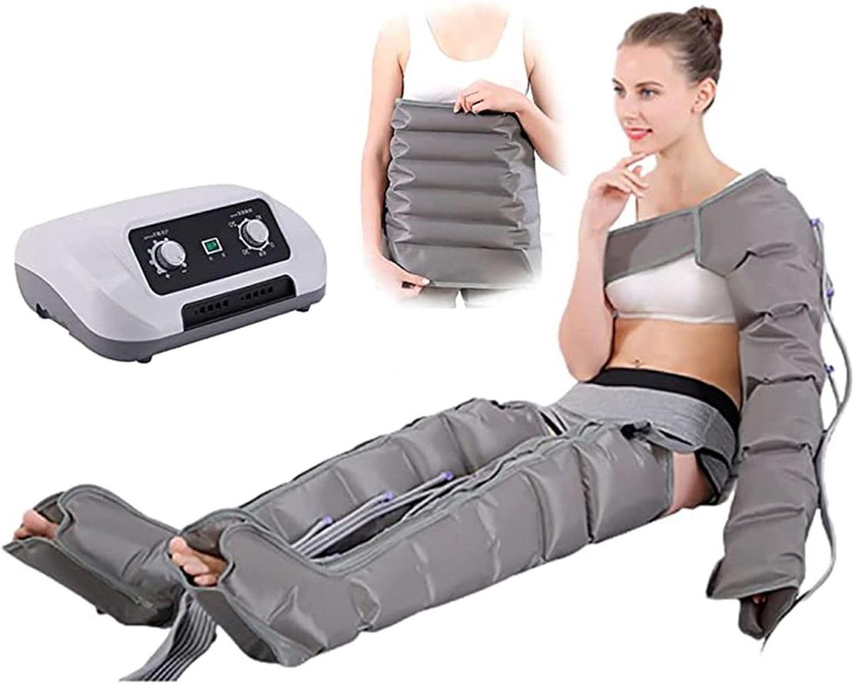 Luchtcompressie Beenmassager - Lymfedrainage Apparaat - Spierherstel Bevorderen - 6 Holtes Airbag Systeem - Instelbare Druk - Grijs Blauw