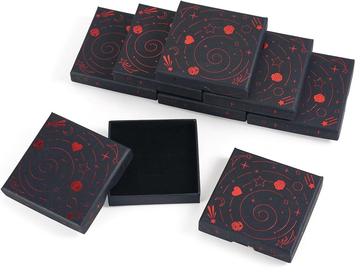 Sieraden Verpakking Dozen - Kleine Opbergdozen - Cadeaus Presenteren - Planet Thema Foliedruk - 10 Stuks 7cm - Zwart