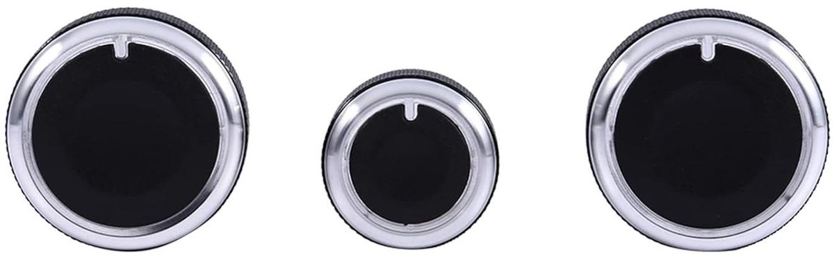 Airco Schakelaars - Knoppen Set - Auto Interieur - Aluminium Ring - 3 Delige Set - Zwart