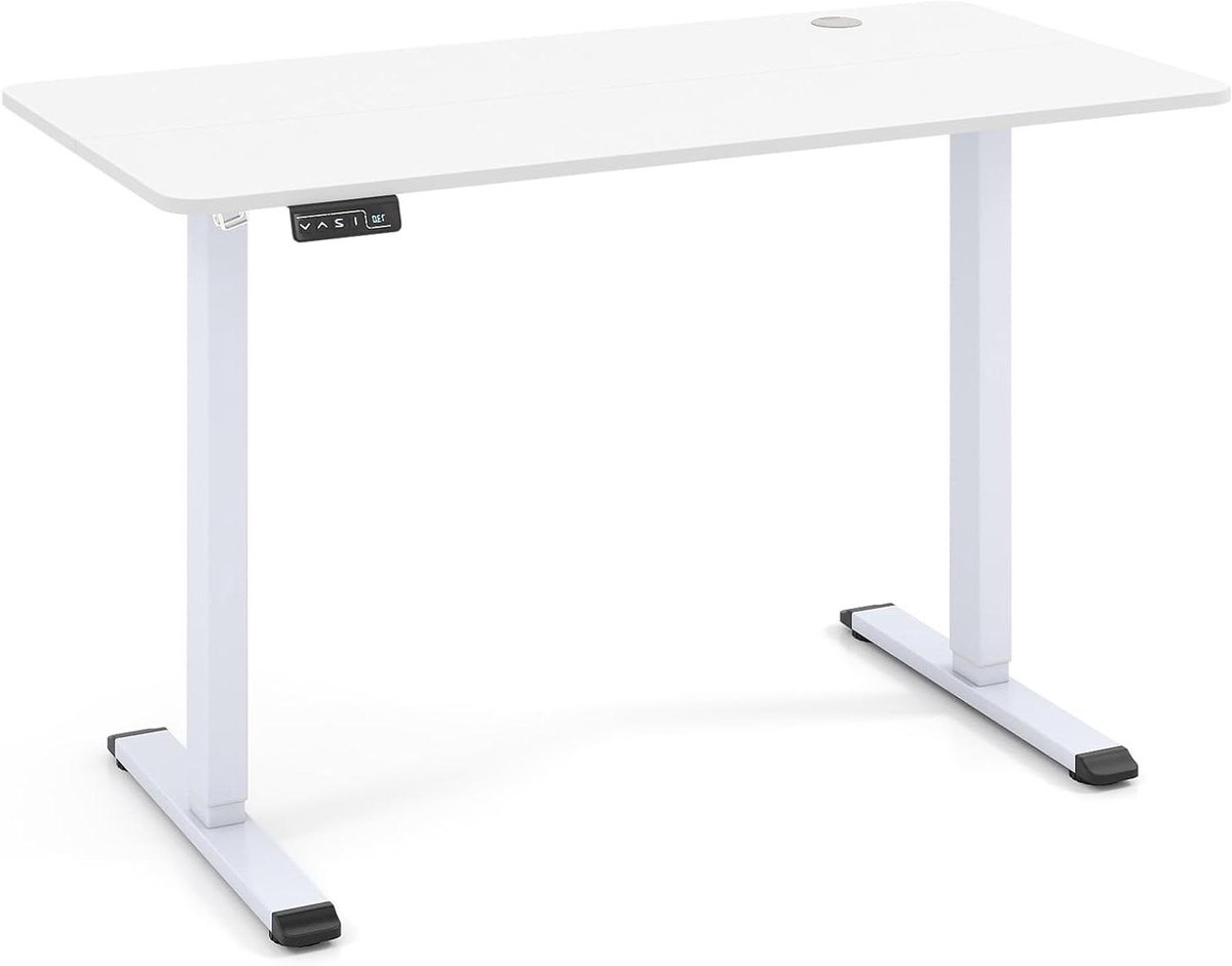 GIANTEX Height Adjustable Desk Electrical Computer Table with Headphone Holder, Memory Function and Cable Pass-Through Standing Sitting Table for Study Office White