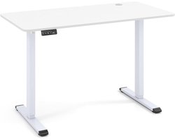 GIANTEX Height Adjustable Desk Electrical Computer Table with Headphone Holder, Memory Function and Cable Pass-Through Standing Sitting Table for Study Office White