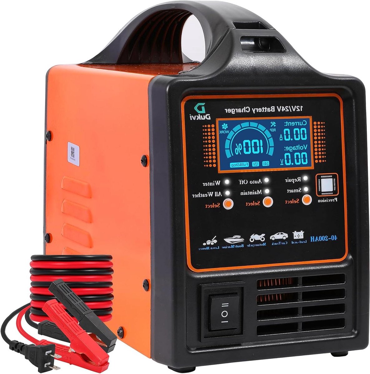 Slimme Batterijlader - Druppellader Onderhouder - Batterij Reparatie - Automatische Selectie - 15 Ampere - Oranje