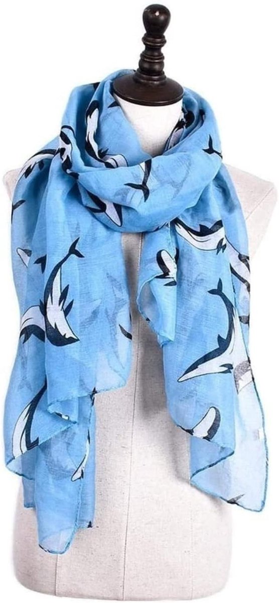 Dames Sjaal - Warme Omslagdoek - Mode Accessoire - Walvis Print - 90x180 CM - Blauw