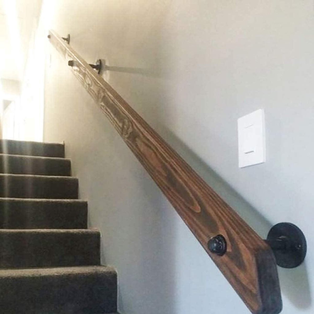 Trapleuning Hout - Steun Stang - Veiligheid Binnen - Massief Hout - 280 cm - Natuurlijk