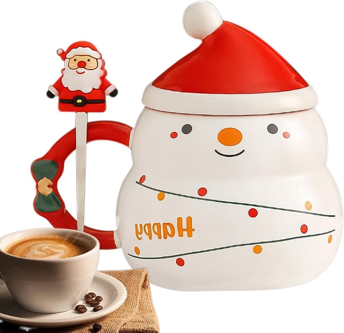 Kerst Theemok - Feestelijke Mok - Warme Dranken Genieten - Inclusief Deksel Lepel - 500 ml - Sneeuwman