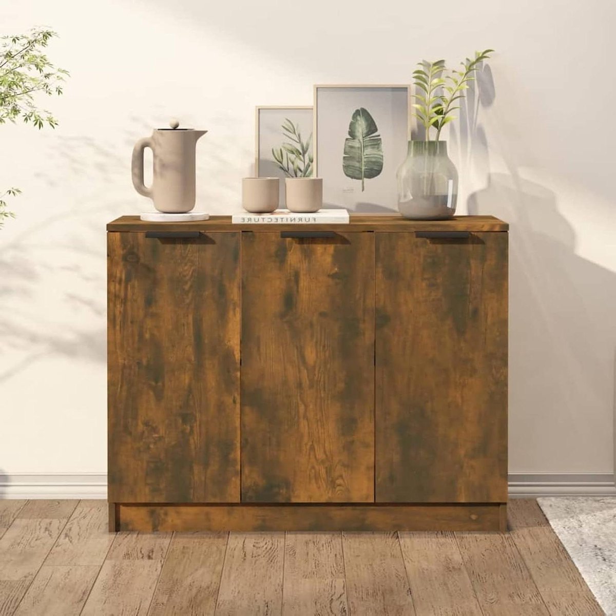 Modern Dressoir - Opbergkast - Woonkamer Inrichting - Drie Deuren - 90 cm Breed - Houtkleur