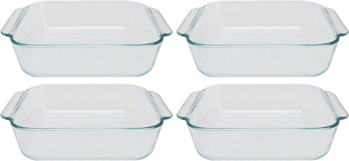 Vierkante Glazen Bakvorm - Ovenschaal Set - Culinair Genieten - Niet-poreus Glas - 4 Stuks 2 Liter - Transparant