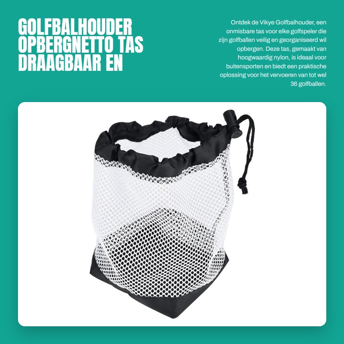 Dailygoods- Golfbalhouder - 36 Golfballen - Opbergnet - Nylon Mesh - Lichtgewicht - Draagbaar - Wasbaar en Sneldrogend - Golfballentas